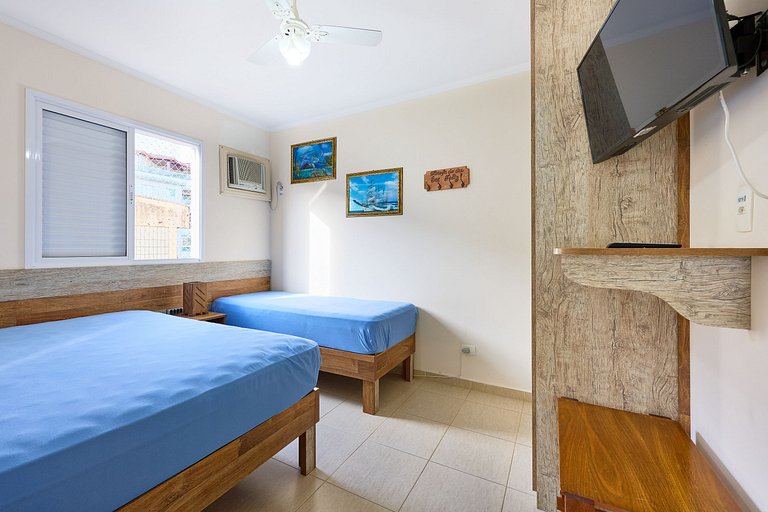 Af-62 Praia Grande Pé na Areia, Ar, 3 Dorm, 8 pessoas