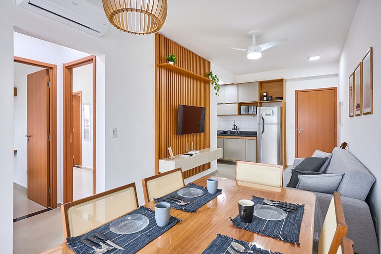 Itaguá: Apto Novo c/ Piscina, Varanda e Ar Cond.
