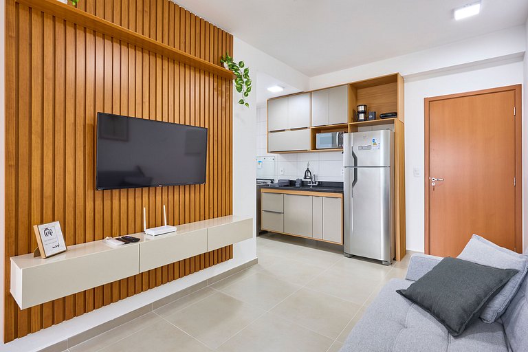 Itaguá: Apto Novo c/ Piscina, Varanda e Ar Cond.
